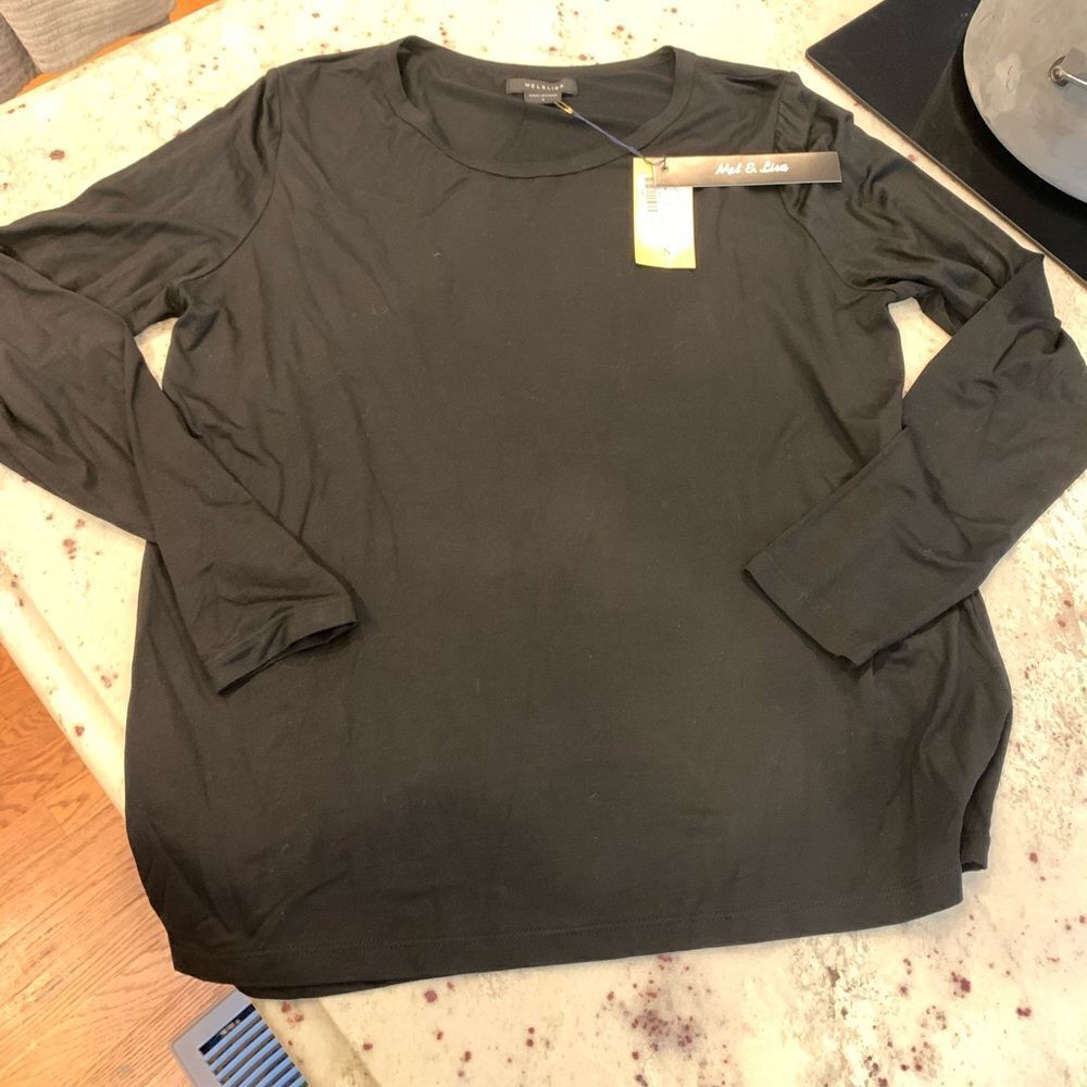 Mel & Lisa Deep Black Modal Long Sleeve T-Shirt sz S NWT